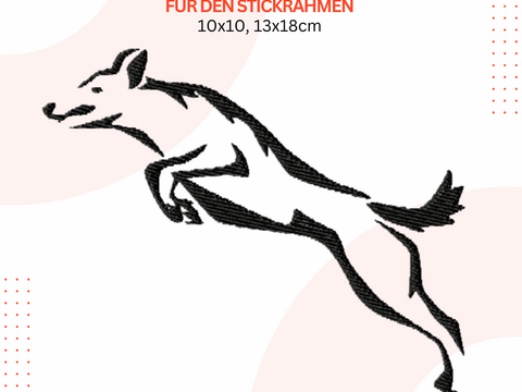 Hund Stickdatei, springender Hund Stickmuster, digitale Stickvorlage