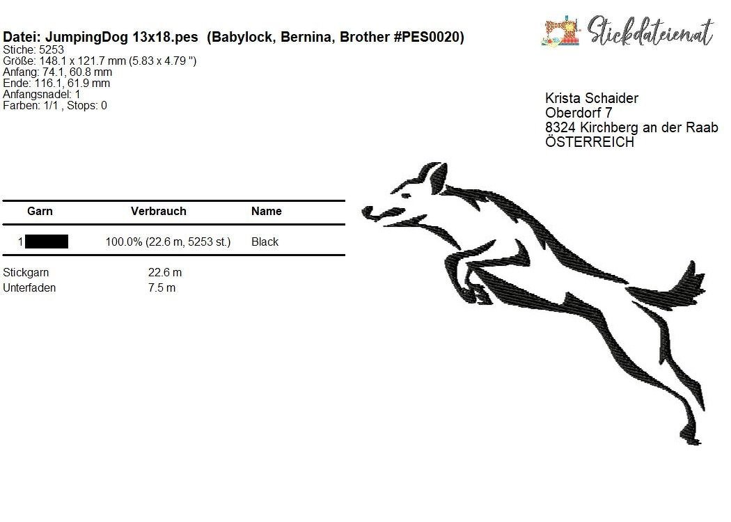 Hund Stickdatei, springender Hund Stickmuster, digitale Stickvorlage - Bild 2