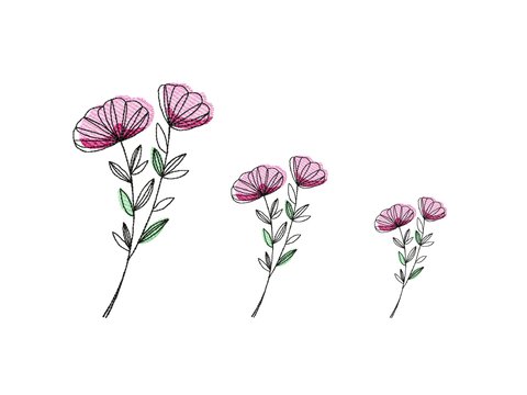 Stickdatei Blume in drei Größen, Redwork, Frühling, Sommer