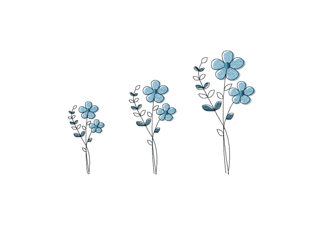 Stickdatei Blumen in drei Größen, Redwork, Frühling, Sommer, Geburtstag