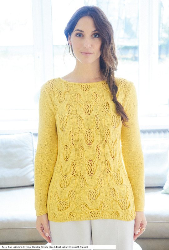 Pulli mit Ajourzopfmuster in Gelb - Bild 4