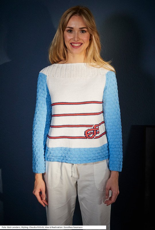 Raglanpulli mit Streifen in Hellblau, Weiß, Rot und Marine - Bild 3