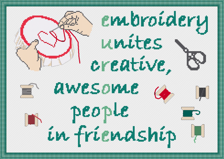Cross Stitch Pattern "embroidery unites people in friendship", PDF Download