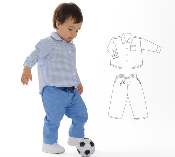 sewing pattern outfit set TOM & NOAH shirt and pants sizes 6m–67y