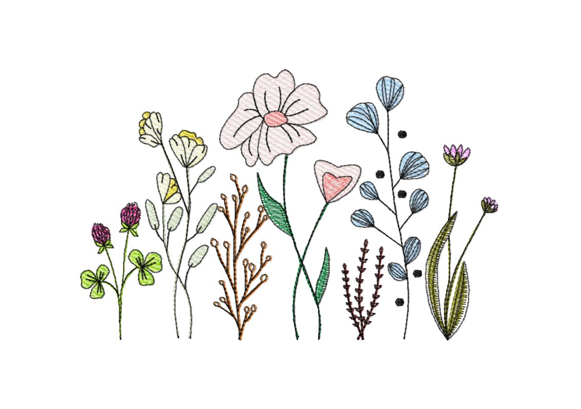 Stickdatei Blumenwiese Nr. 1 in vier Größen, Sommer, Frühling, Wildblumen