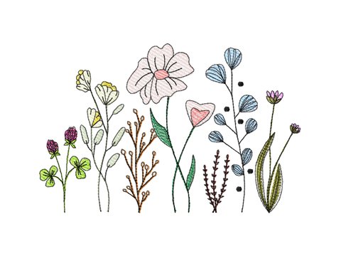 Stickdatei Blumenwiese Nr. 1 in vier Größen, Sommer, Frühling, Wildblumen