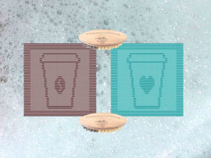 2 Spültücher im Set „ Coffee to go “ 2 Strickanleitungen Kaffeebohne / Herz