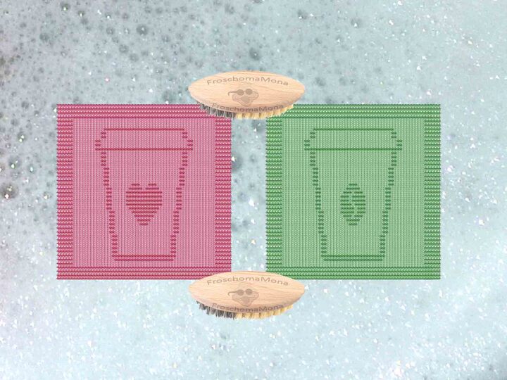 2 Spültücher im Set „ Coffee to go “ 2 Strickanleitungen Kaffeebohne / Herz