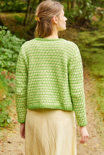 Twinset mit Hebemaschenmuster in Gelb und Grün