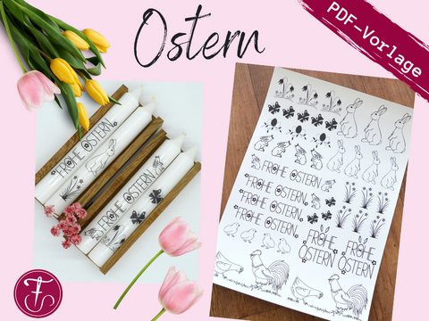 Vorlage für Kerzentattoo Ostern Frühling pdf Kerzensticker für Wasserschieb