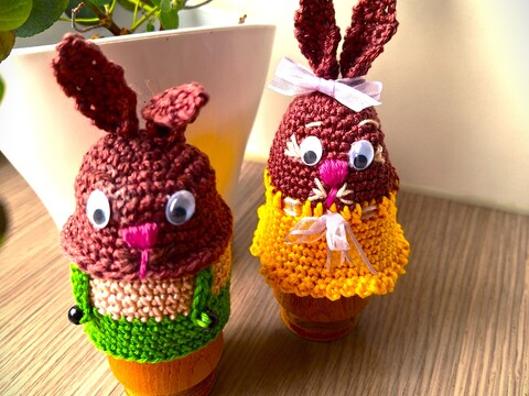 Häkelanleitung Eierwärmer "Herr und Frau Hase "