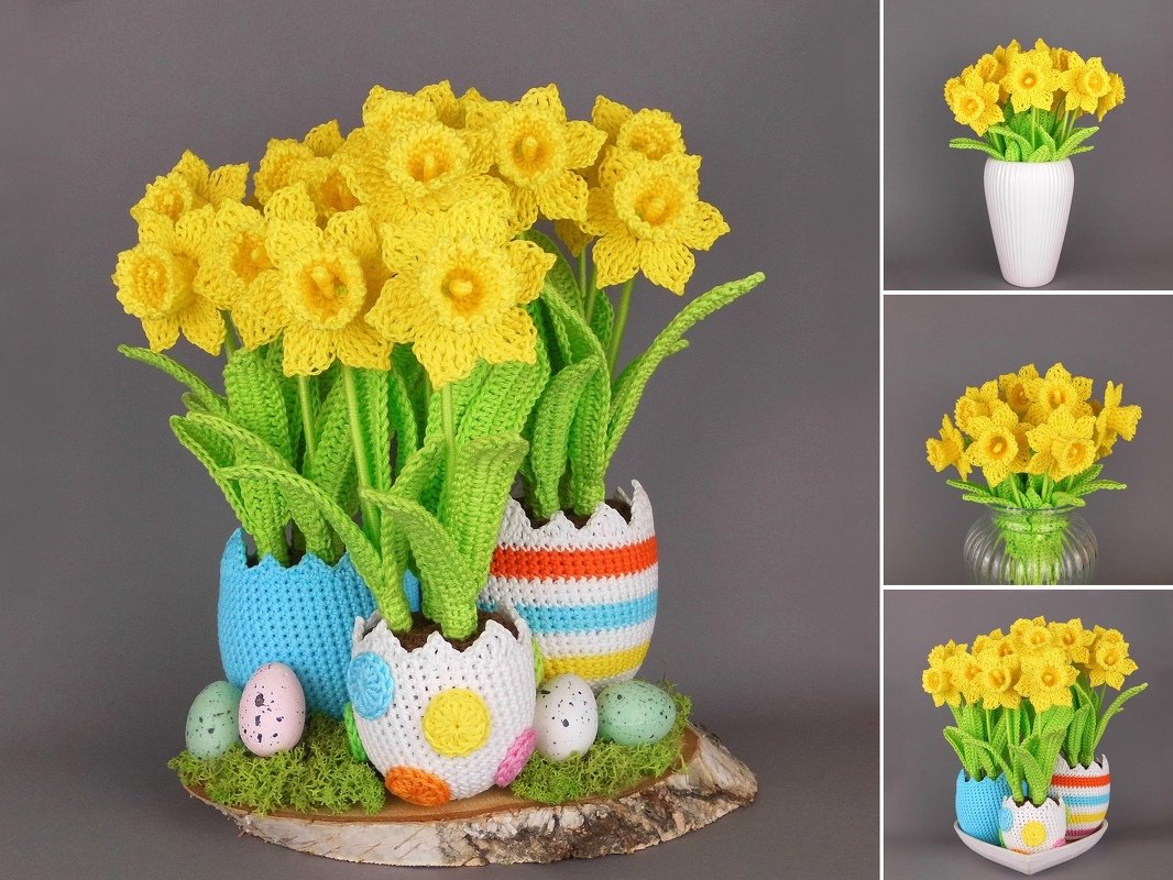 Crochet pattern Easter decoration with Easter eggs and daffodils