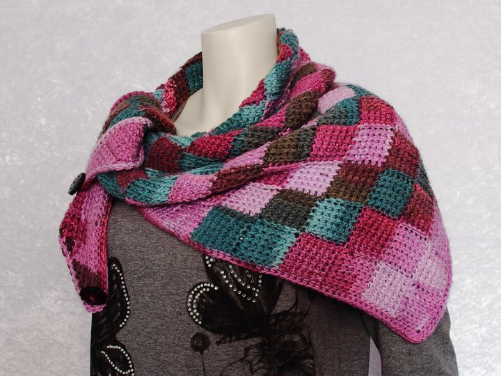 Häkelanleitung Tuch, Dreieckstuch tunesisch gehäkelt Afghan Diamonds