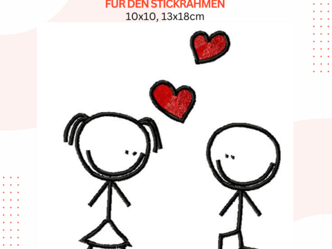 Verliebte Strichmännchen Stickdatei, Liebe Stickmuster 10x10