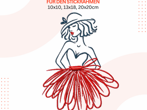 Elegante Lady Stickdatei, Damen Stickmuster, Hut Stickdesign 10x10