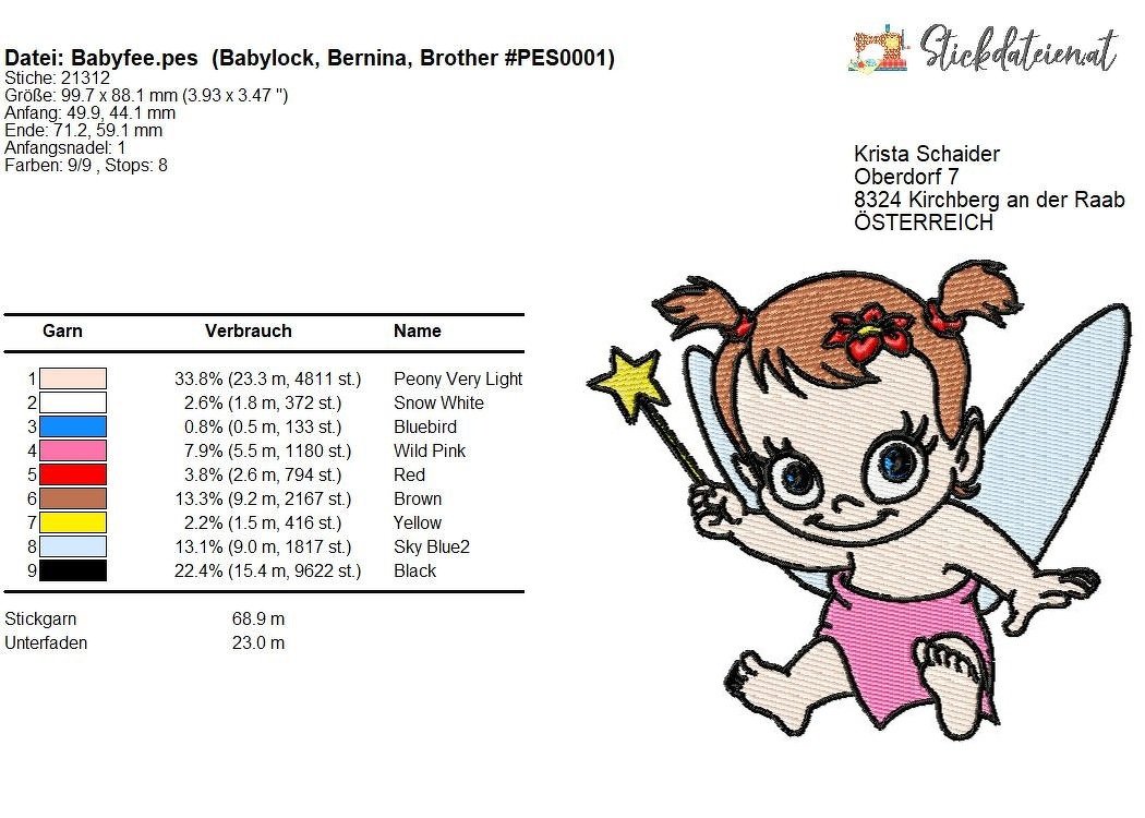 Süße Babyfee Stickdatei, Niedliche Feen Stickmuster, Zauberhafte Stickerei - Bild 2
