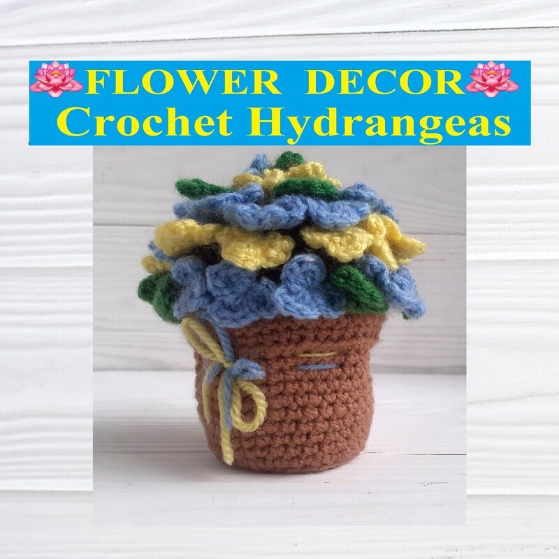 Crochet Hydrangeas. Potted flowers. Easter table decor. Mother's day gift