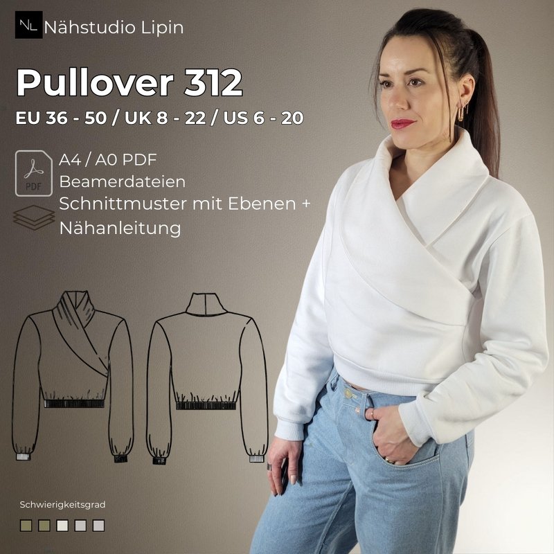 Schnittmuster Pullover mit Kragen, Pullover mit V-Halsausschnitt