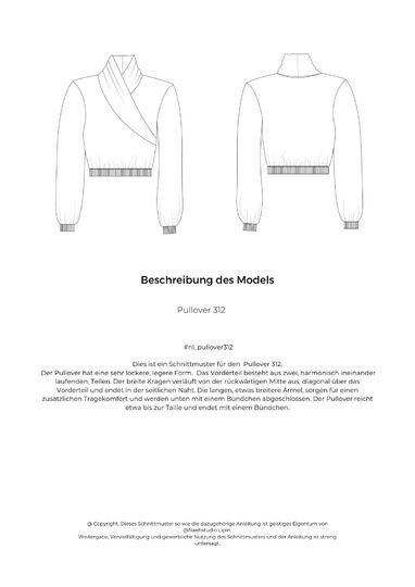 Schnittmuster Pullover 312, Größe 36 - 50, Hoodie, Jacke