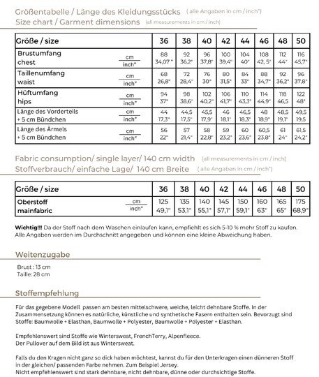 Schnittmuster Pullover mit Kragen, Pullover mit V-Halsausschnitt