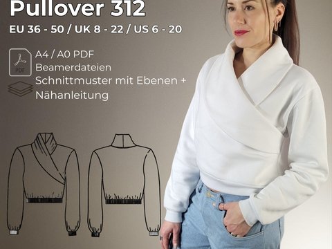 Schnittmuster Pullover mit Kragen, Pullover mit V-Halsausschnitt