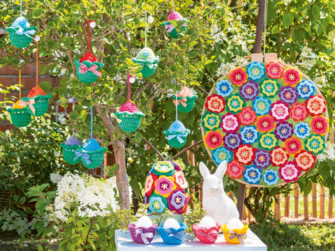 4teiliges Oster-Häkelset mit Ostereiern und Eierbechern