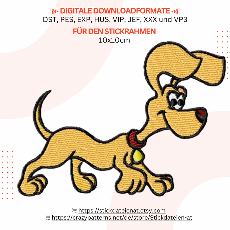 Süßer Hund Stickdatei, Niedlicher Hund Stickmuster, Hund Stickdesign 10x10