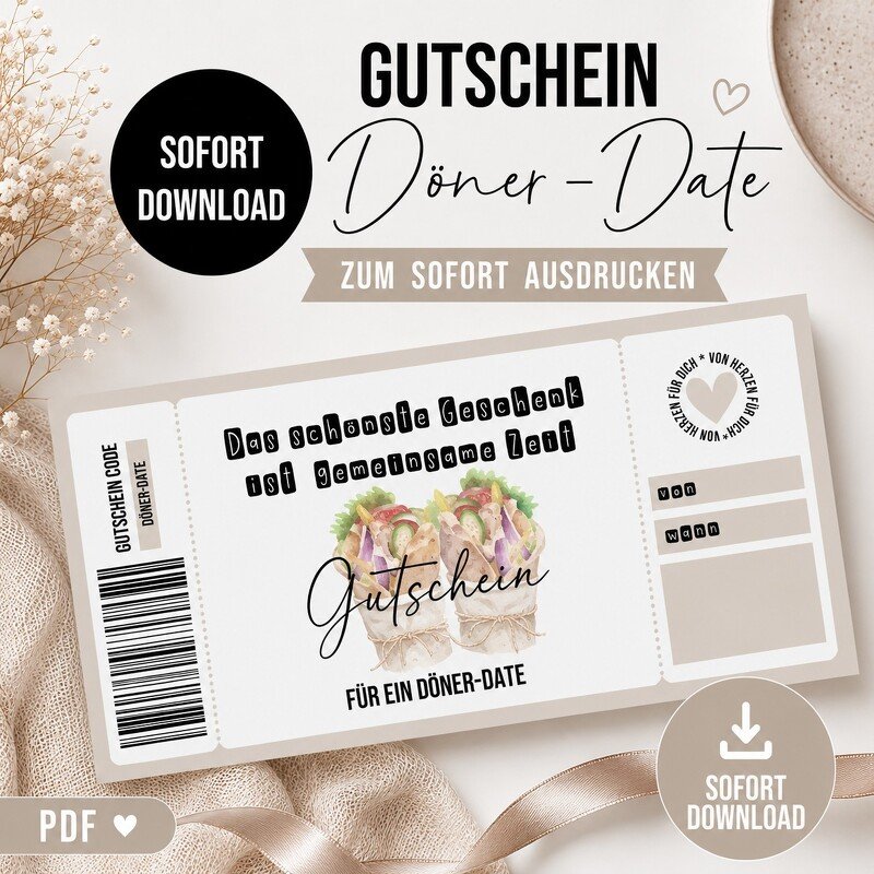 Gutschein zum Ausdrucken DOWNLOAD digitale Datei Gutschein DÖNERDATE