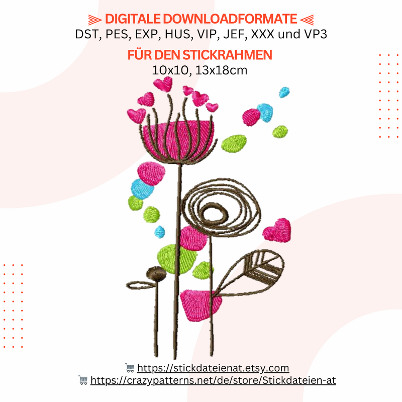 Blumen Stickdatei, Blumenmuster Stickdesign, moderne Blumen Stickvorlage