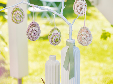 Gehäkelte Spiral-Ostereier in Pastelltönen