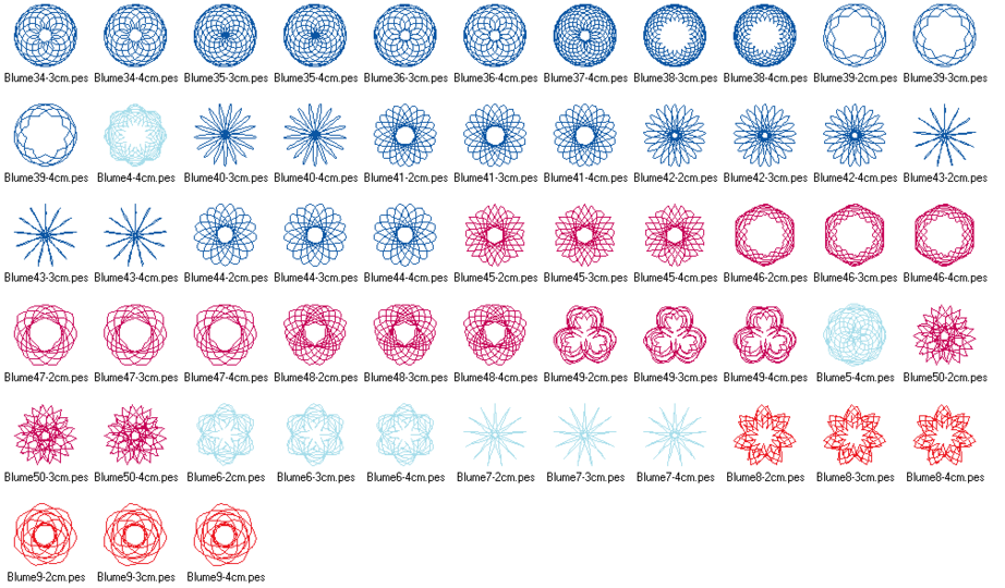 Stickdatei - 49 Zirkel Mandala Mini Blumen 2 bis 4cm Teil 1