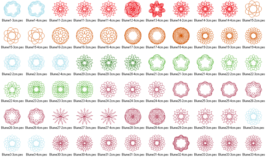 Stickdatei - 49 Zirkel Mandala Mini Blumen 2 bis 4cm Teil 1