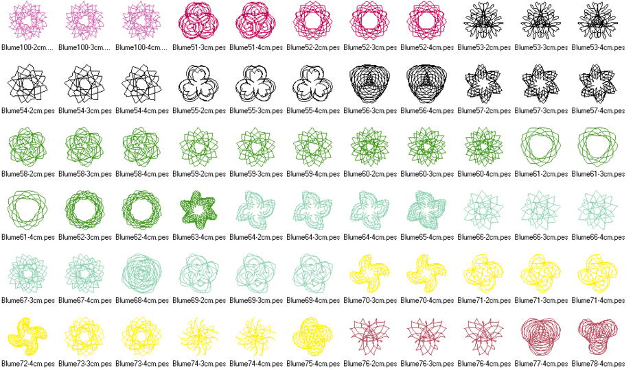 Stickdatei - 50 Zirkel Mandala Mini Blumen 2 bis 4cm Teil 2