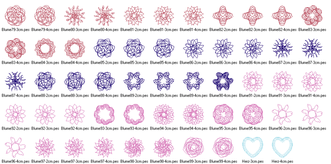 Stickdatei - 50 Zirkel Mandala Mini Blumen 2 bis 4cm Teil 2