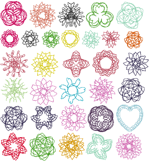 Stickdatei - 50 Zirkel Mandala Mini Blumen 2 bis 4cm Teil 2