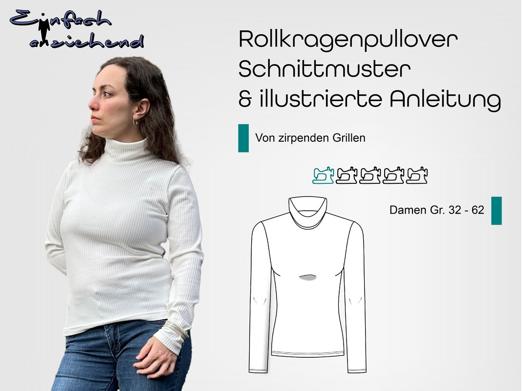 Schnittmuster Rollkragenpullover Von zirpenden Grillen Gr. 32 - 62 Damen