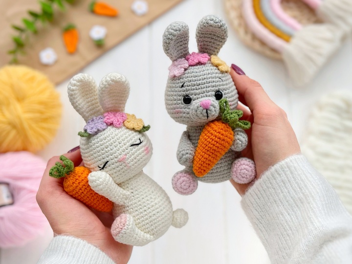 Two Easter bunnies Crochet pattern amigurumi PDF