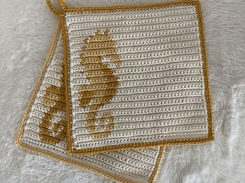 Häkelanleitung Topflappen Seepferdchen