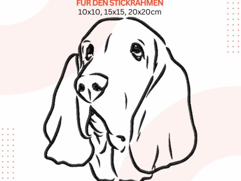Basset Stickdatei, Hund Stickmuster, Basset Hound Stickdesign in 3 Größen