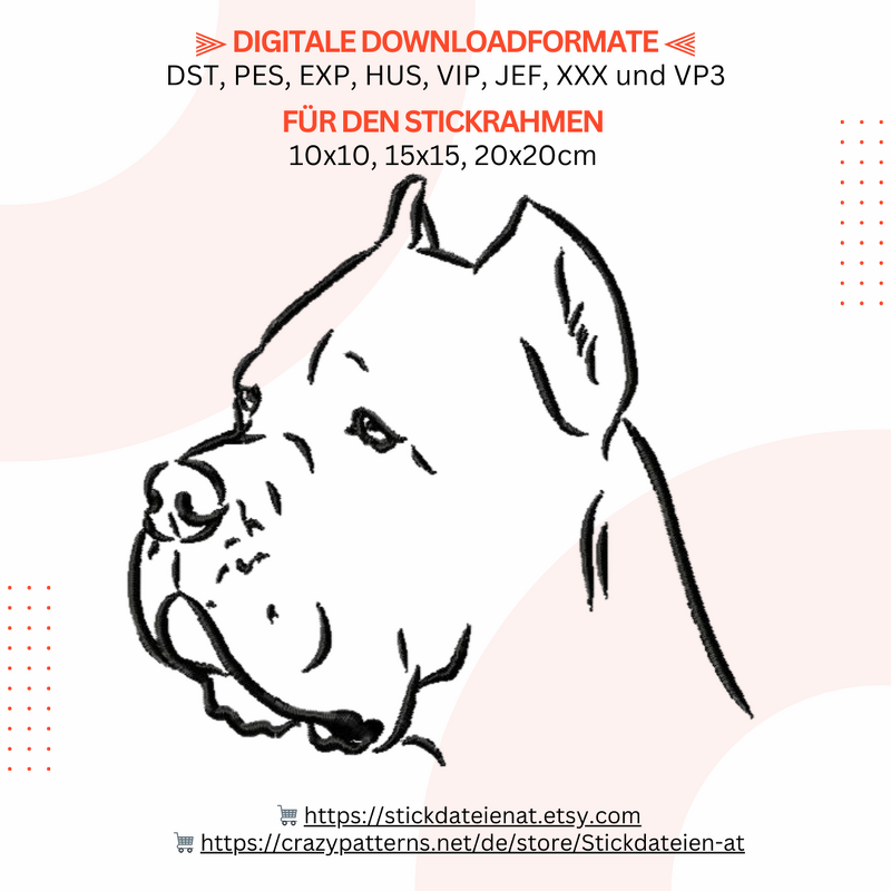 Cane Corso Stickdatei, Cane Corso Stickmuster, Hunde Stickdesign in 3 Größe