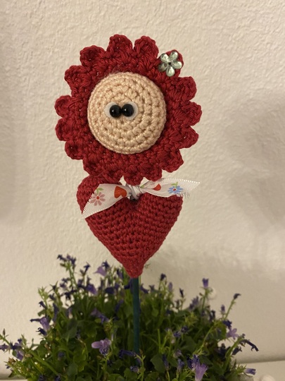 Blumenstecker mit Herz* Muttertag* verblüht nie* Häkelanleitung