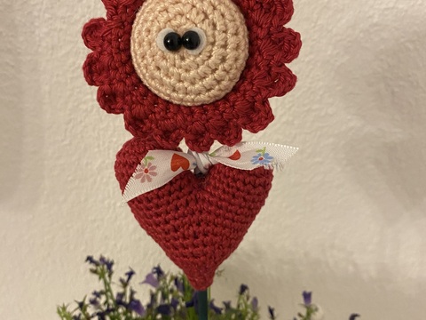 Blumenstecker mit Herz* Muttertag* verblüht nie* Häkelanleitung