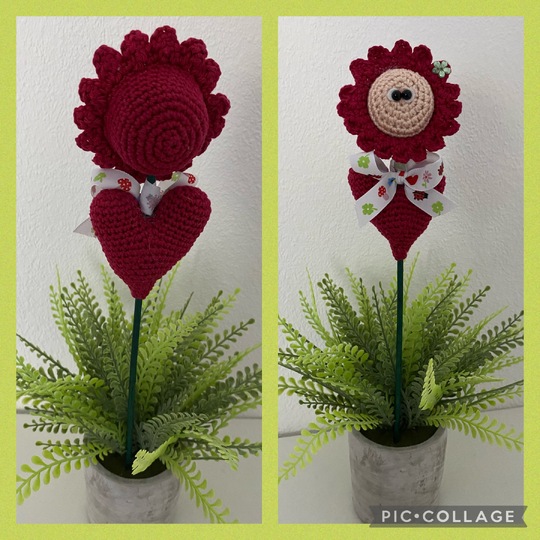 Blumenstecker mit Herz* Muttertag* verblüht nie* Häkelanleitung