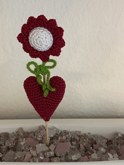Blumenstecker mit Herz* Muttertag* verblüht nie* Häkelanleitung