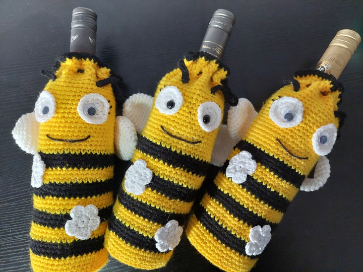 Häkelanleitung Flaschenhülle lustiges Bienchen!