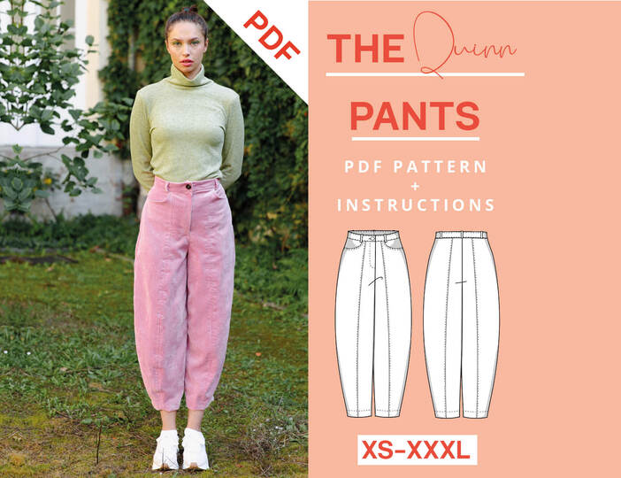 Tapered pants sewing pattern XS-XXXL, ladies trousers mom jeans pants denim