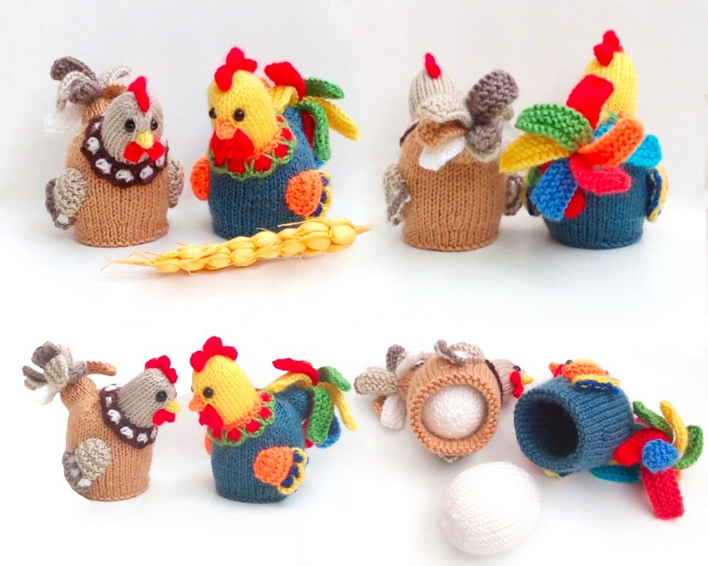 K005 Egg cozy Hen Chicken and Cockerel Rooster bird with eggs Amigurumi - Image 7