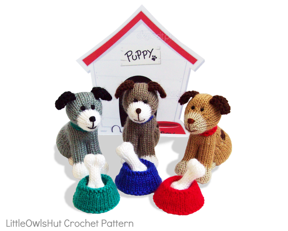 K003 Dogs with bowls and bones soft toy Amigurumi puppy pet
