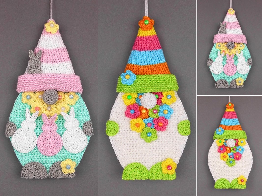 Easter gnome & spring gnome door decoration - easy from scraps of yarn