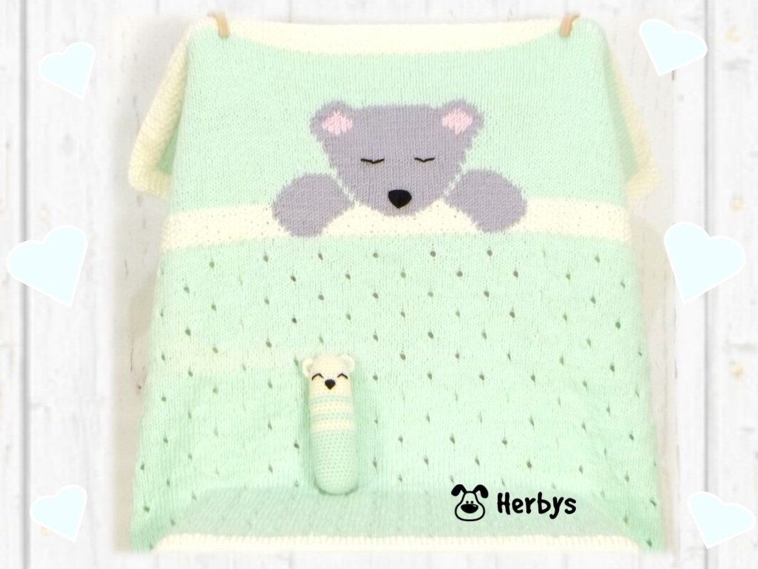 Strickanleitung Babydecke mit Püppchen "Bärlibär"